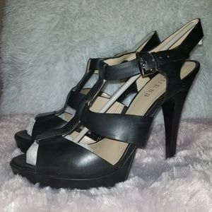 Guess peeptoe back strap sandal heel